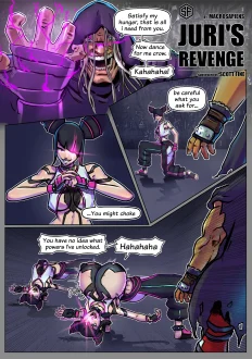 Juri's Revenge giantess comic Page 1 - Juri Han grows huge to fight M. Bison.