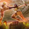 Giantess Mikasa fighting against Giantess Annie, girls from attack on titan in this illustration of giantessgirlcomics