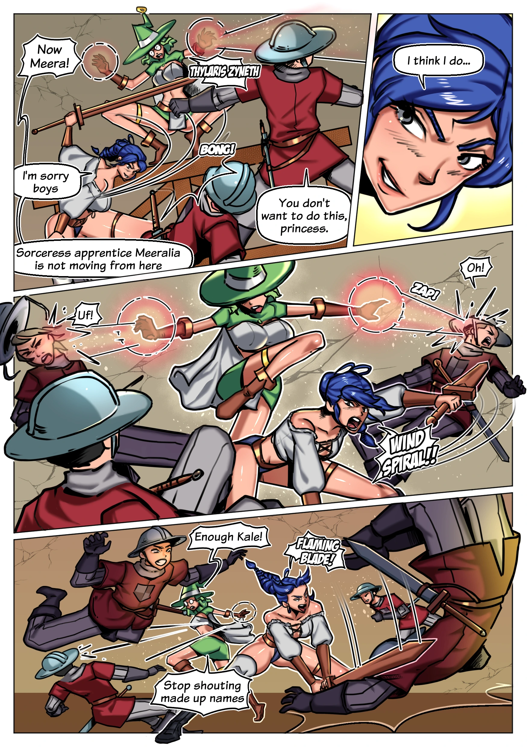 Valendoria’s Destiny giantess comic featuring Meeralia, a sorceress using giantess growth magic to fight against a kingdom’s purge of magic users