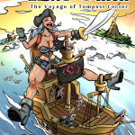 Giant pirate Tempest Cortez towers over her ship