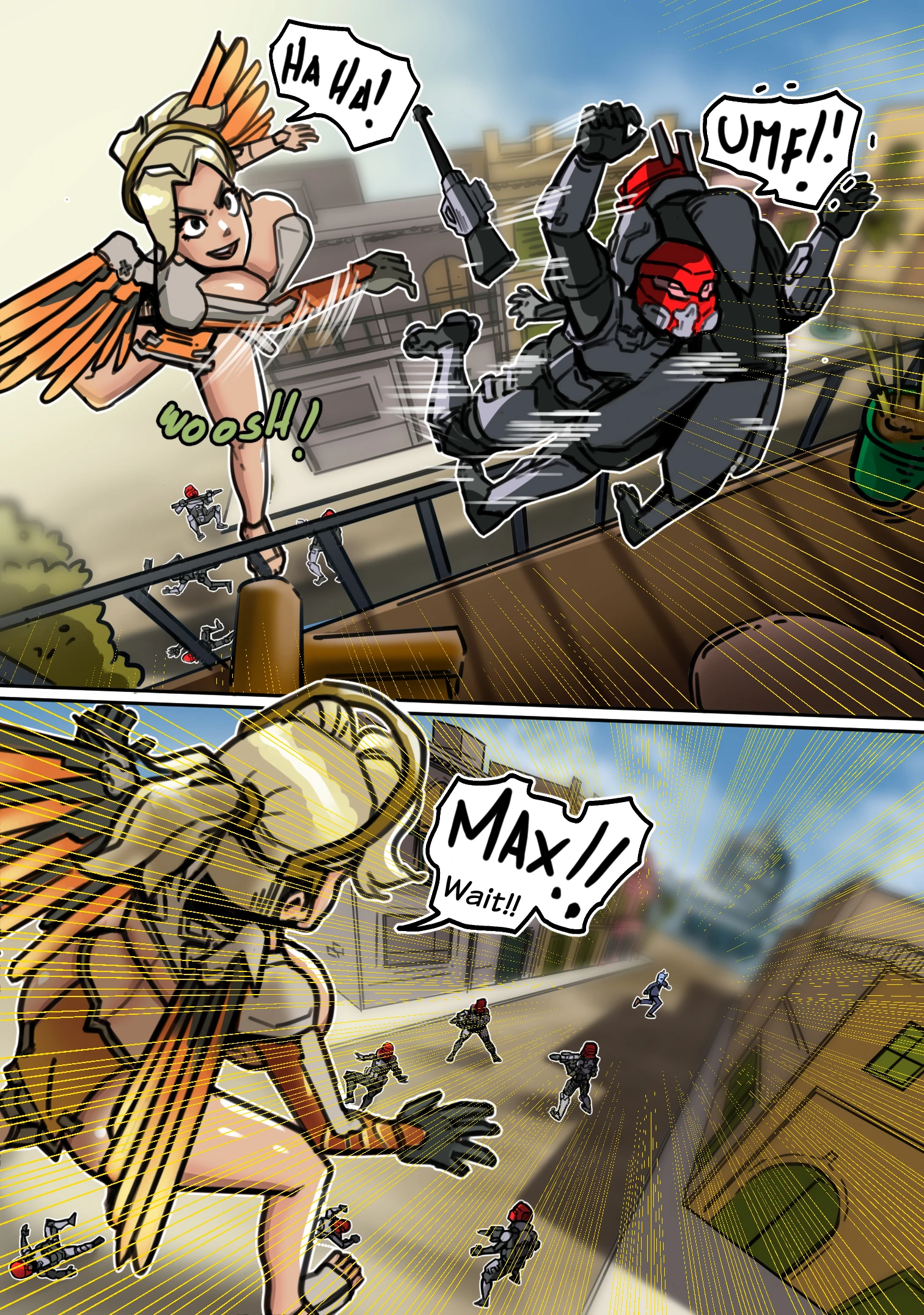 Mercy giantess throws the soldier of talon againts a sniper and localize Maximilien.