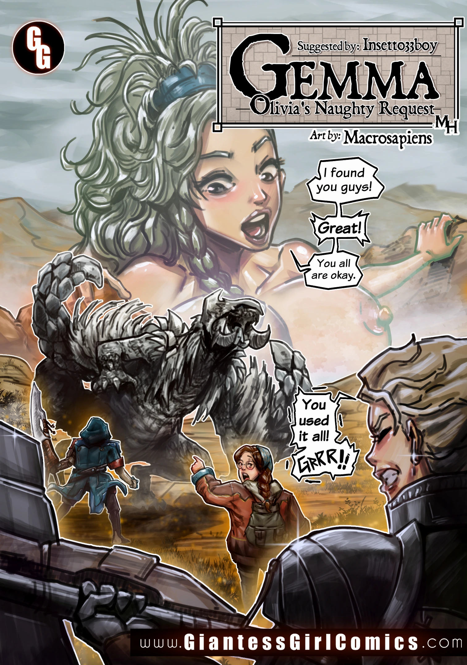 Cover of Giantess Gemma from Monster Hunter, she find her friends