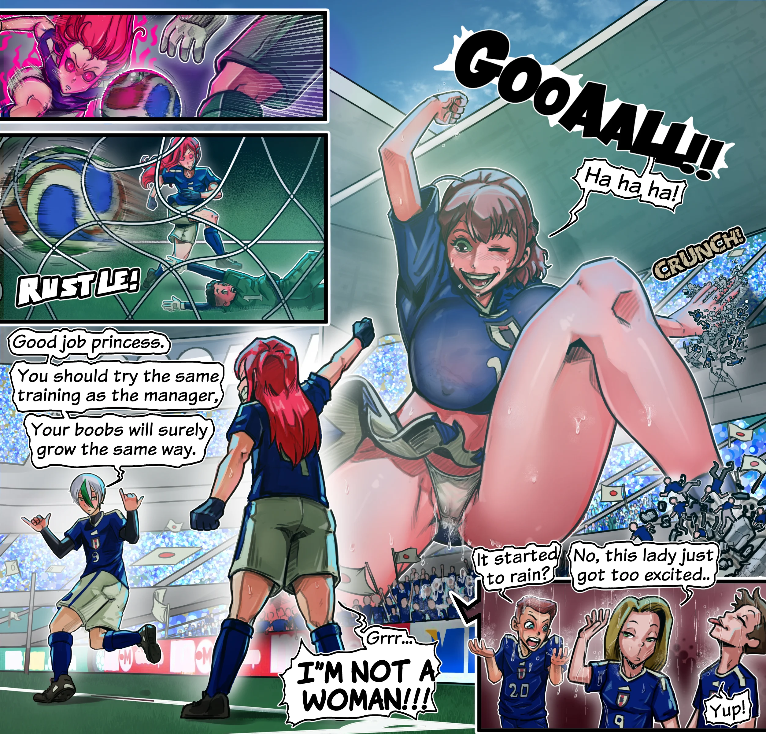 TEIERI ANRI | WORLD CUP SPECIAL | GIANTESS ILLUSTRATION 2 Giantess Teiri Anri celebrating the goal of Hyoma Chigiri.